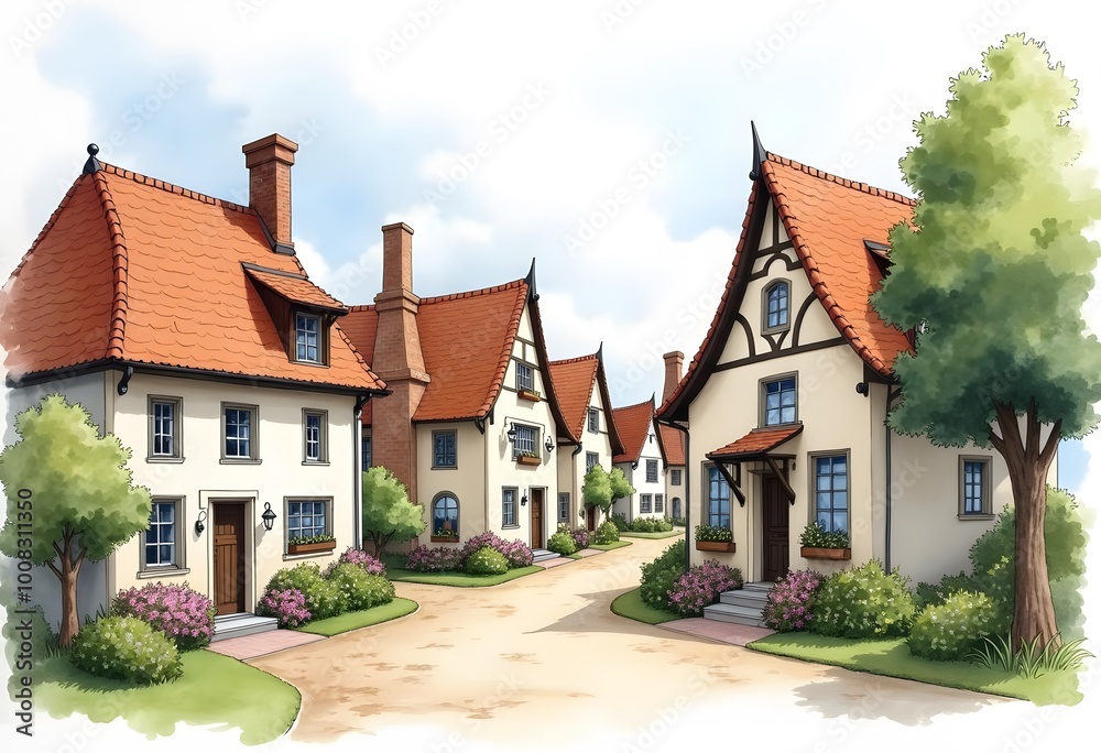 Half timbered houses in Rotenburg an der Fulda, Germany, watercolor sketch illustration.
Half timbered houses in Rotenburg an der Fulda, Germany, watercolor sketch illustration.