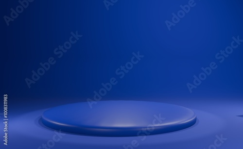 Blue podium rendered with blue background and perfect lighting.