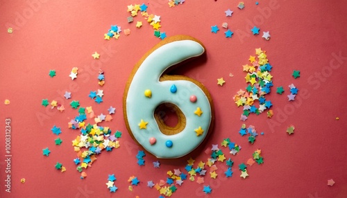 Decorated cookie, number 6, image for birthday or anniversary celebration photo