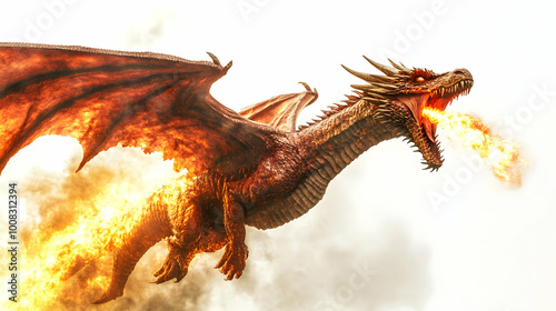 Red Dragon Illustration, Breathing Fire