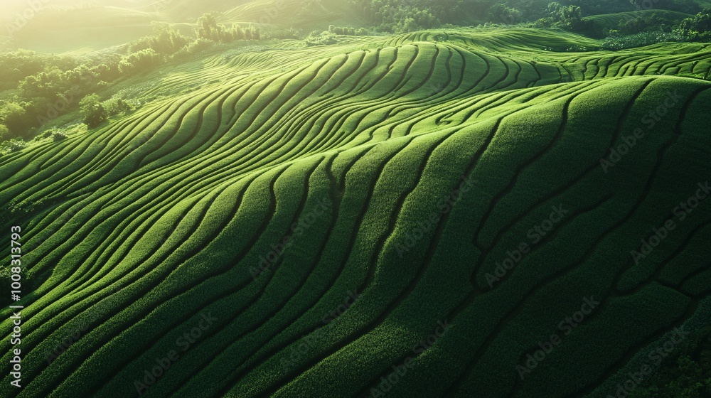 Fototapeta premium Lush green rolling hills under sunlight