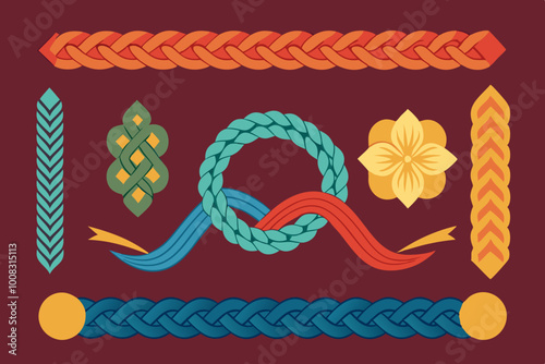 Braided Borders Knitted Ornaments & Decorative Ropes vector	