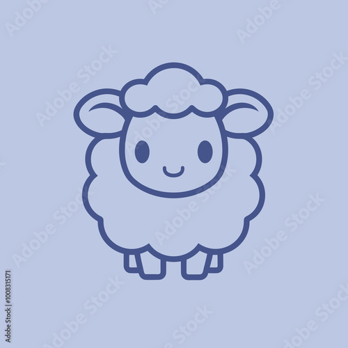 A cute cartoon sheep with a smile on its face. The sheep is standing on a blue background