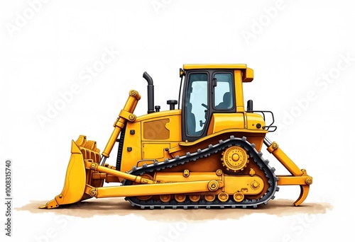 Tracked Dozer heavy construction machinery 3D rendering on white background 