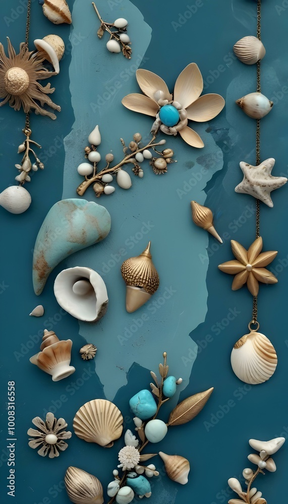 Obraz premium A collage of various turquoise and gold colored objects