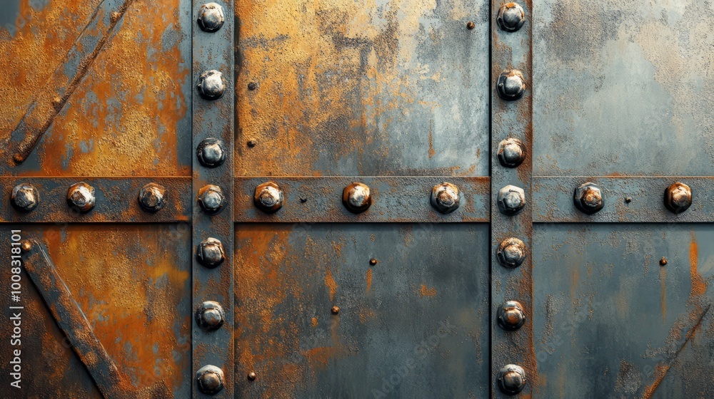 Rustic Metal Texture: Weathered Steel Panels with Rivets Rustic Metal Texture: Weathered Steel Panels with Rivets