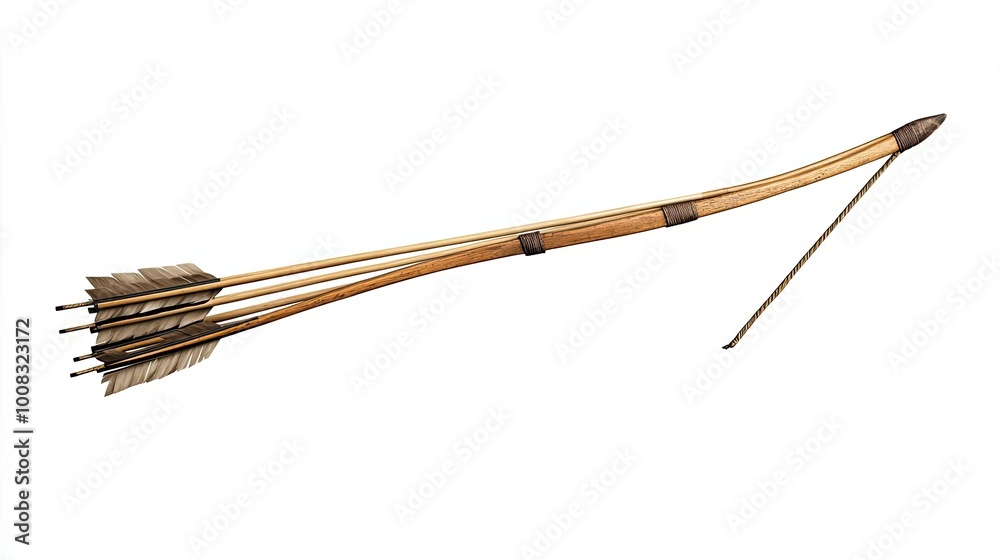 Wooden Bow and Three Arrows with Fletching Wooden Bow and Three Arrows with Fletching