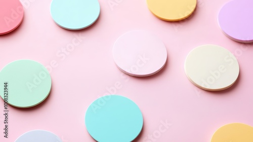 Pastel round plates on pink background