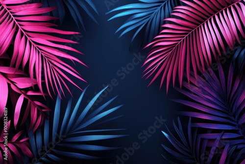 Vibrant tropical leaves on dark background