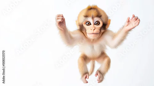 Obraz Adorable monkey floating in the sky against a white background, capturing whimsy and innocence in this delightful digital art piece.
