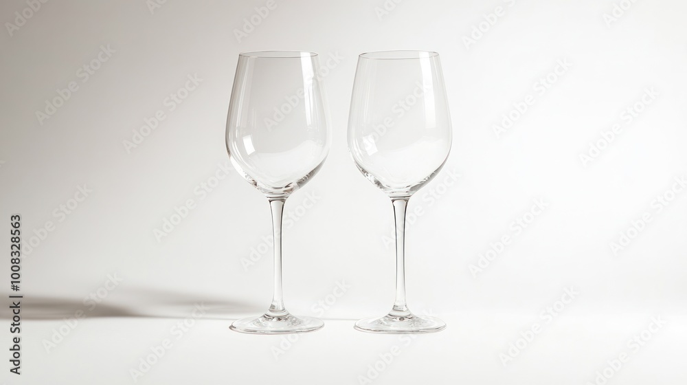 Two elegant wine glasses on a minimalist background, ideal for serving beverages. Two elegant wine glasses on a minimalist background, ideal for serving beverages.