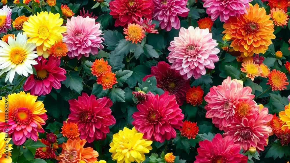 Vibrant dahlia flowers in a lush garden showcasing colorful blooms and green foliage, 4k footage Vibrant dahlia flowers in a lush garden showcasing colorful blooms and green foliage, 4k footage