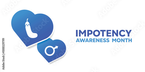 National Impotency Awareness Month. Men icon, eggplant and heart. Great for cards, banners, posters, social media and more. White background.