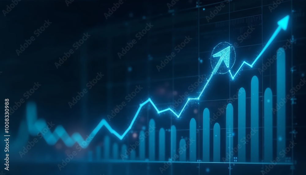 A Glowing Blue Stock Market Graph Indicating Upward Trends Against a Dark Background Suitable for Finance and Investment Themes A Glowing Blue Stock Market Graph Indicating Upward Trends Against a Dark Background Suitable for Finance and Investment Themes