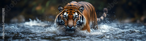 Realistic Tiger Wading Through Water Photo