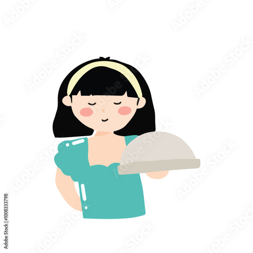 woman chef cartoon element stock design.woman avatar processing cakes cartoon design