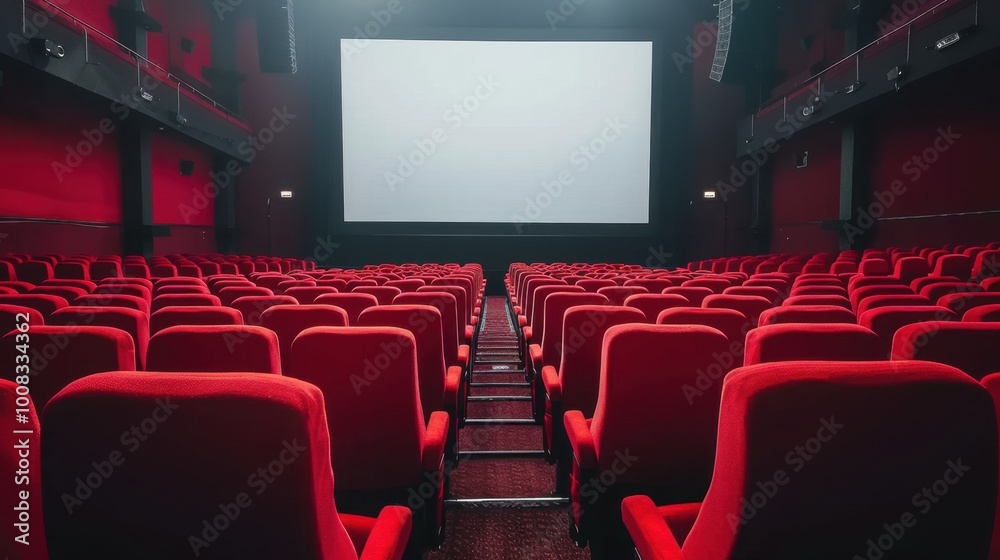 Empty Theater with Red Seats and Blank Screen Empty Theater with Red Seats and Blank Screen