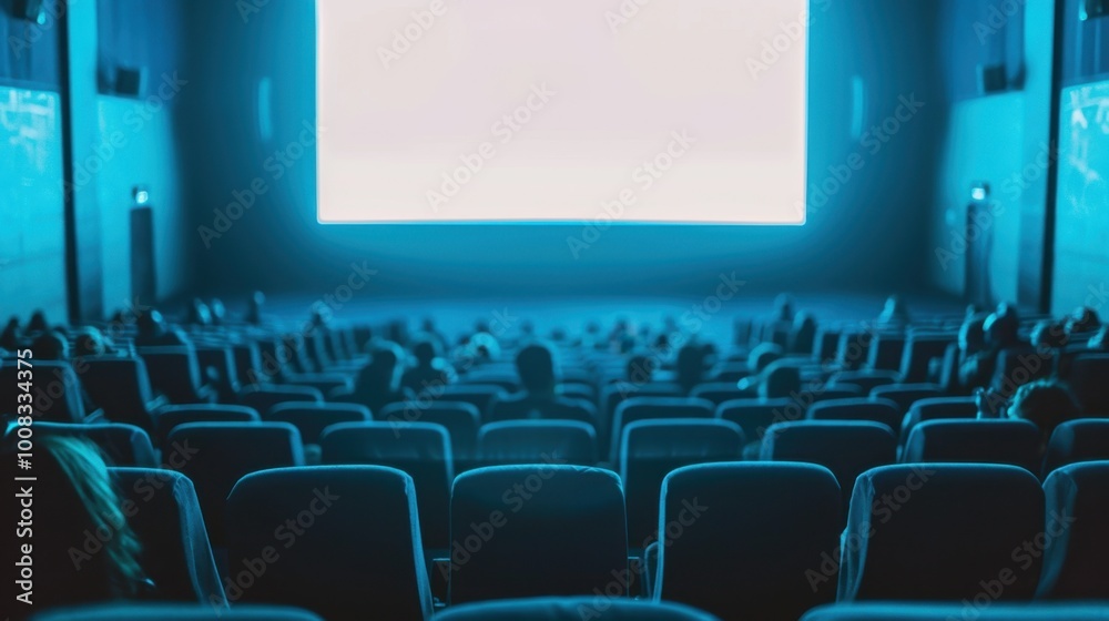 Empty Movie Theater with Bright Screen Display Empty Movie Theater with Bright Screen Display