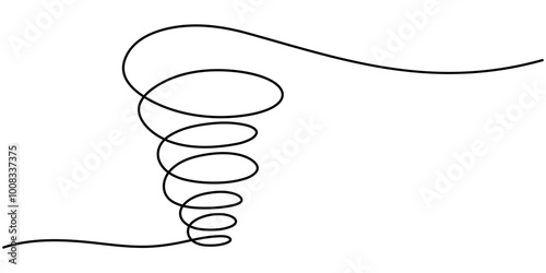 Tornado swirl continuous line with editable stroke isolated on white background - vector illustration set, The whirlpool is drawn in one line. Vortex. Outline drawing. Vector. Isolated on a white back