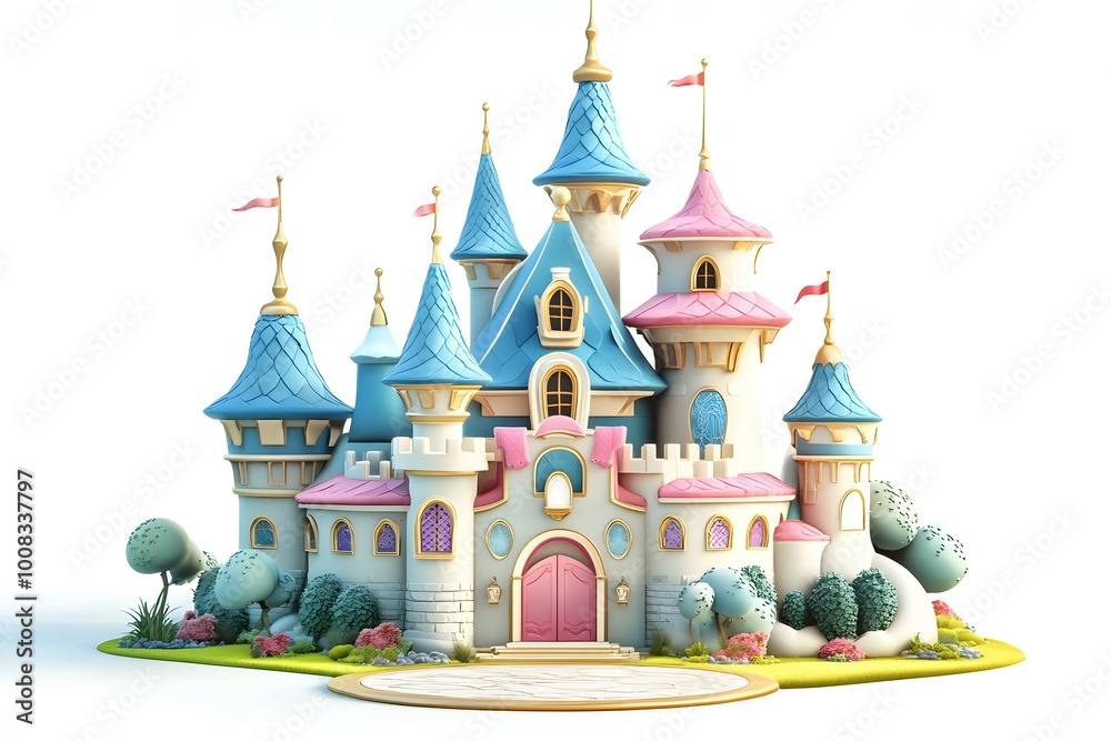 Cartoon Fairytale Castle 3D Render Illustration Fantasy Storybook