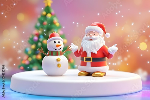 Christmas Snowman and Santa Claus 3D Render Winter Wonderland