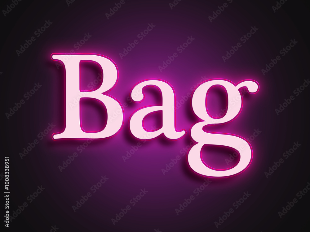 Pink glowing Neon light text effect of word Bag. Pink glowing Neon light text effect of word Bag.