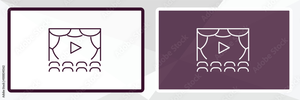 cinema screen outline icon. Linear vector from cinema concept. Thin line white and black cinema screen icon isolated on white and dark background cinema screen outline icon. Linear vector from cinema concept. Thin line white and black cinema screen icon isolated on white and dark background