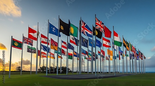 Flags of Countries in Oceania Displayed Outdoors