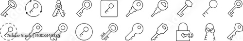 Key for Door Icon Set for UI, Placards, Books, Apps. Editable Stroke. Suitable for Web Sites, Books, Cards, Apps