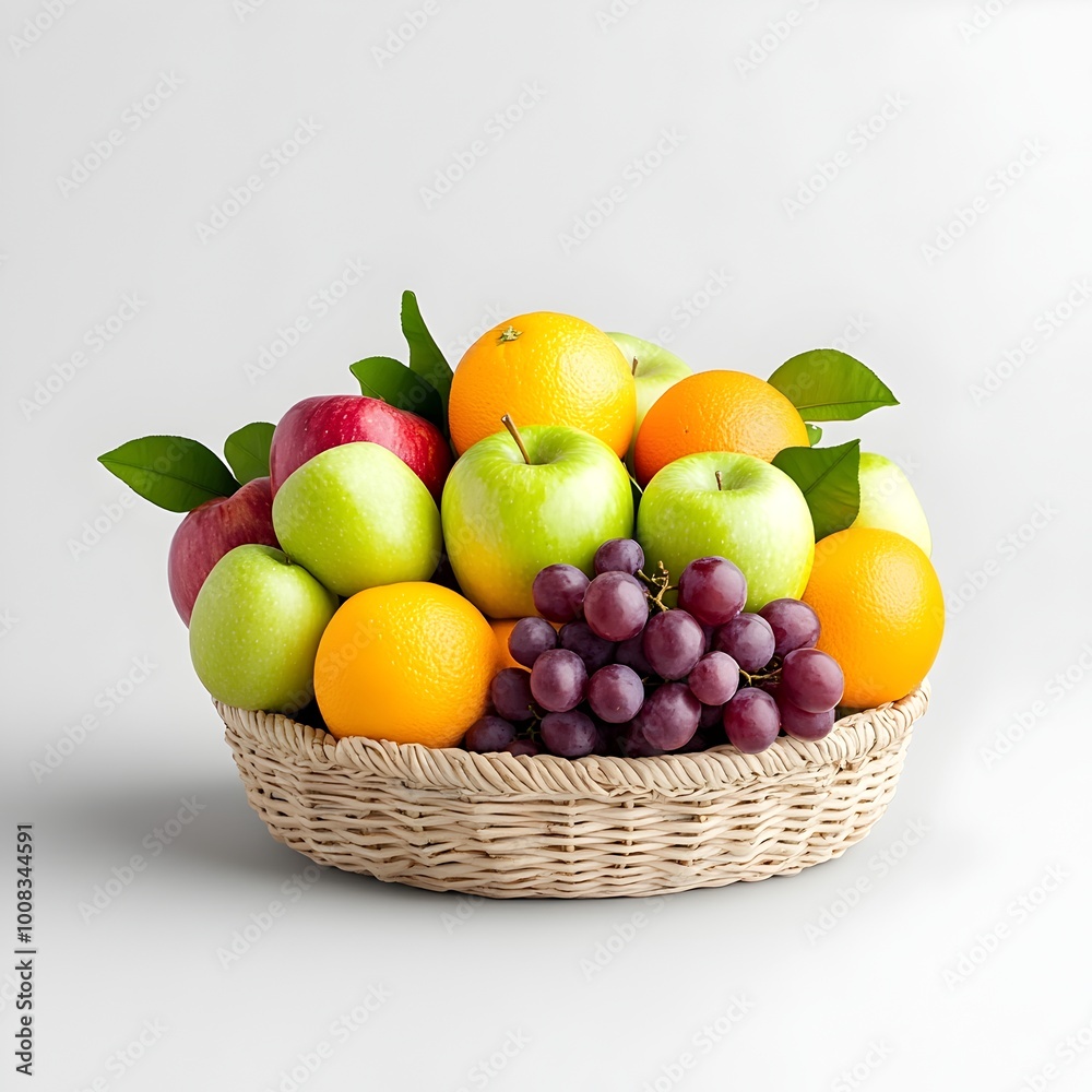 Vibrant Fruit Basket Overflowing with Fresh Apples Oranges and Grapes