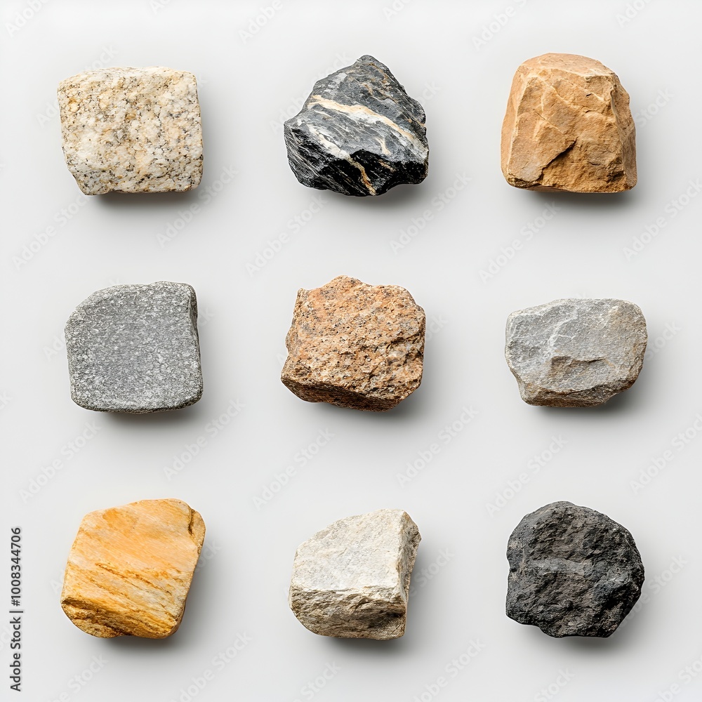 Macro Collection of Rough Natural Rock Stones on Gray Background Macro Collection of Rough Natural Rock Stones on Gray Background