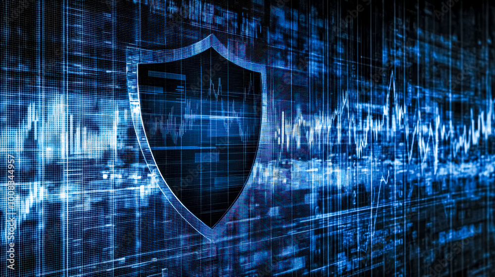 Obraz premium Cybersecurity shield protecting financial data from cyberattacks