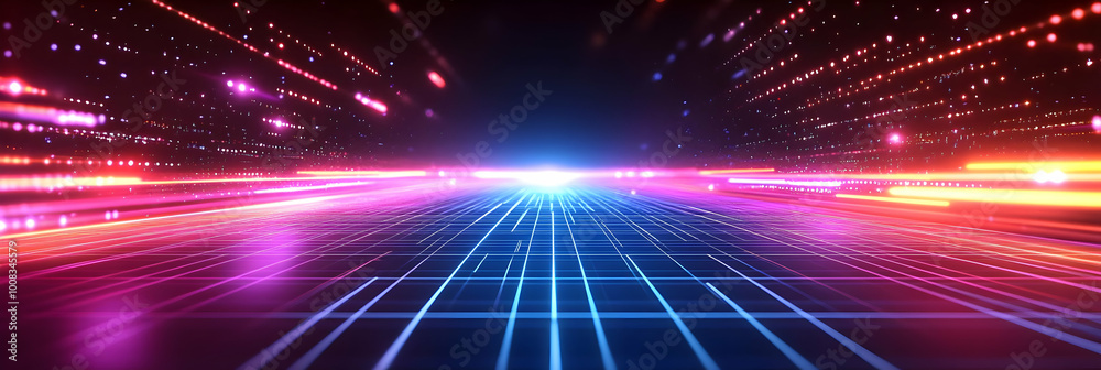 Abstract Background - Neon Grid Perspective Abstract Background - Neon Grid Perspective