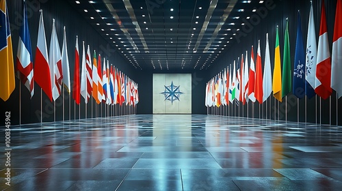 Display of Flags in a Modern Conference Hall