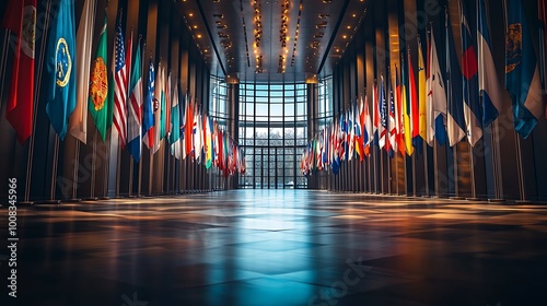 Flags of NATO Member Nations Displayed in Symmetrical Row