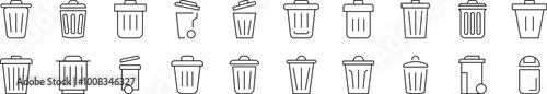 Trash Can Icon Set for UI, Placards, Books, Apps. Editable Stroke. Suitable for Web Sites, Books, Cards, Apps
