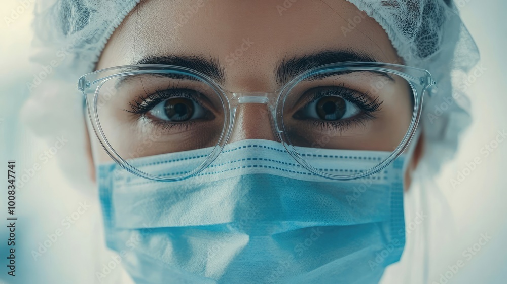 Female Doctor Wearing Protective Medical Gear and Glasses Female Doctor Wearing Protective Medical Gear and Glasses