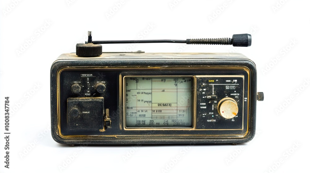 Fototapeta premium Vintage Black and Gold Radio Receiver with Telescopic Antenna