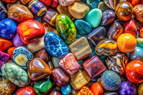 A Beautiful Array of Colorful Natural Stones Displaying Unique Textures and Patterns in Light