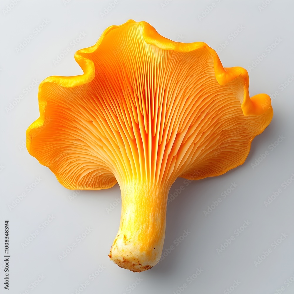 Macro Shot of a Perfect Chanterelle Mushroom Isolated on Grey Background Macro Shot of a Perfect Chanterelle Mushroom Isolated on Grey Background