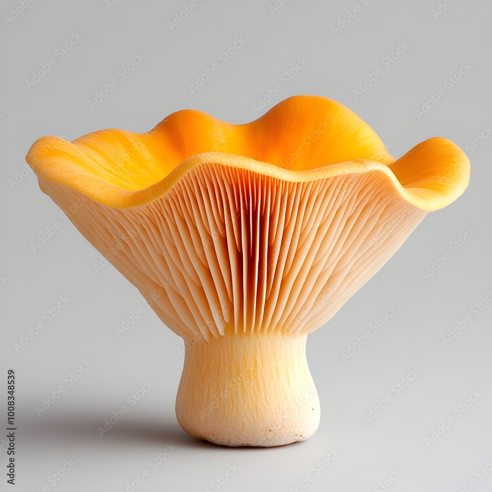 Macro Shot of Perfect Chanterelle Mushroom on Grey Background Macro Shot of Perfect Chanterelle Mushroom on Grey Background