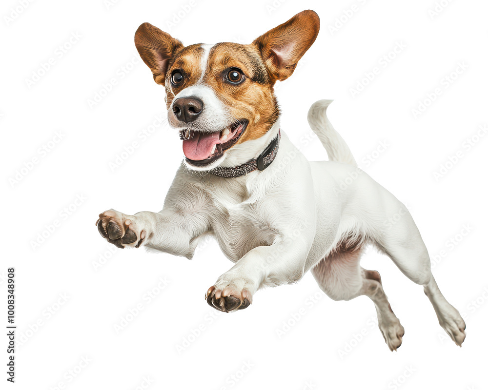 Happy dog jumping, on a white isolated background. Happy dog jumping, on a white isolated background.