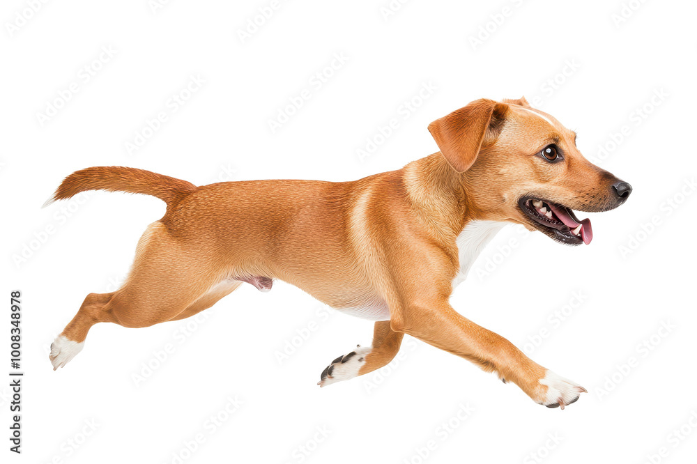 Happy dog running energetically on a white isolated background Happy dog running energetically on a white isolated background