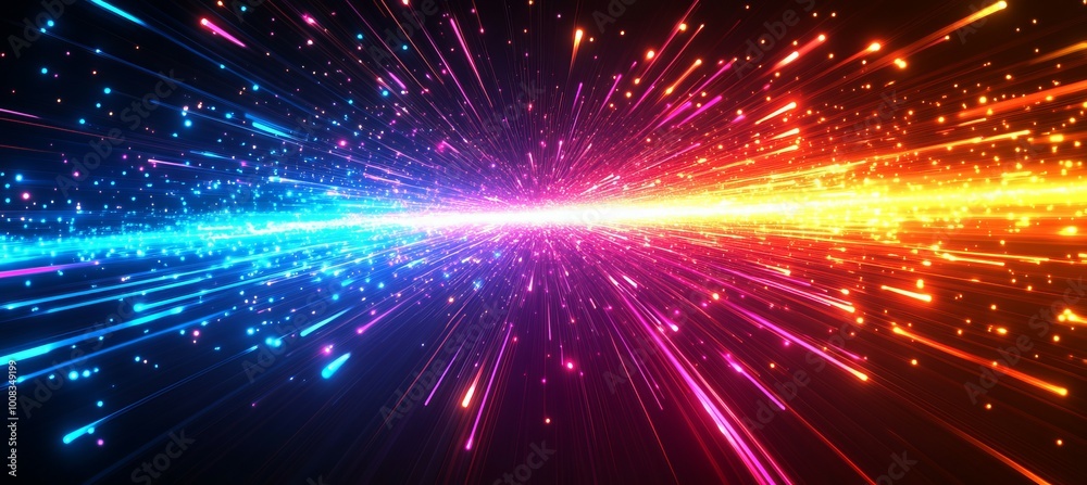 Fototapeta premium Colorful glow big bang light rays explosion background. Generative AI technology.