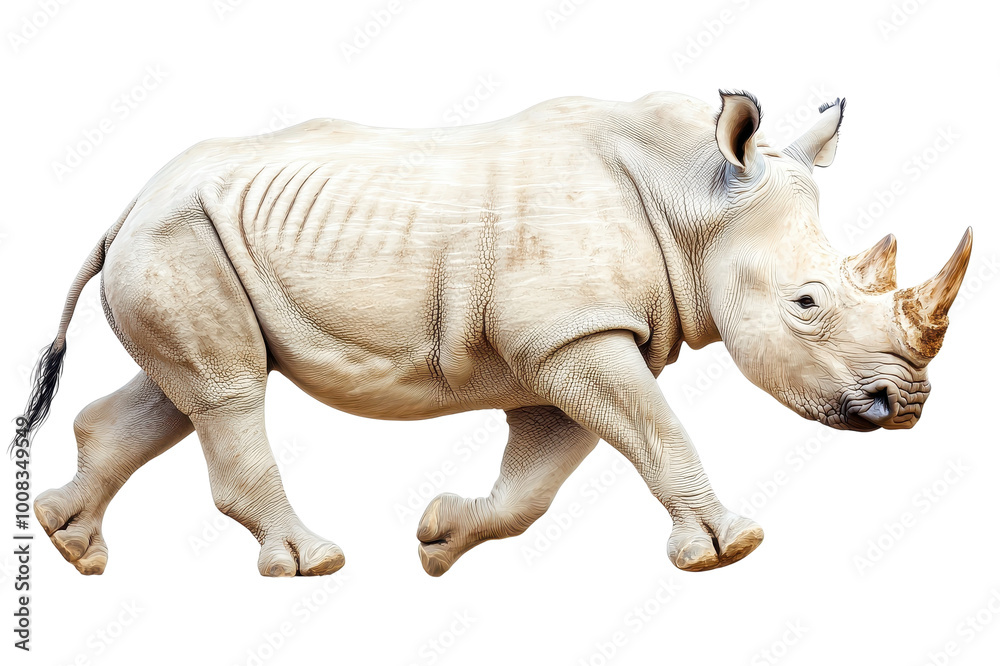 Fototapeta premium Rhino walking, white isolate background