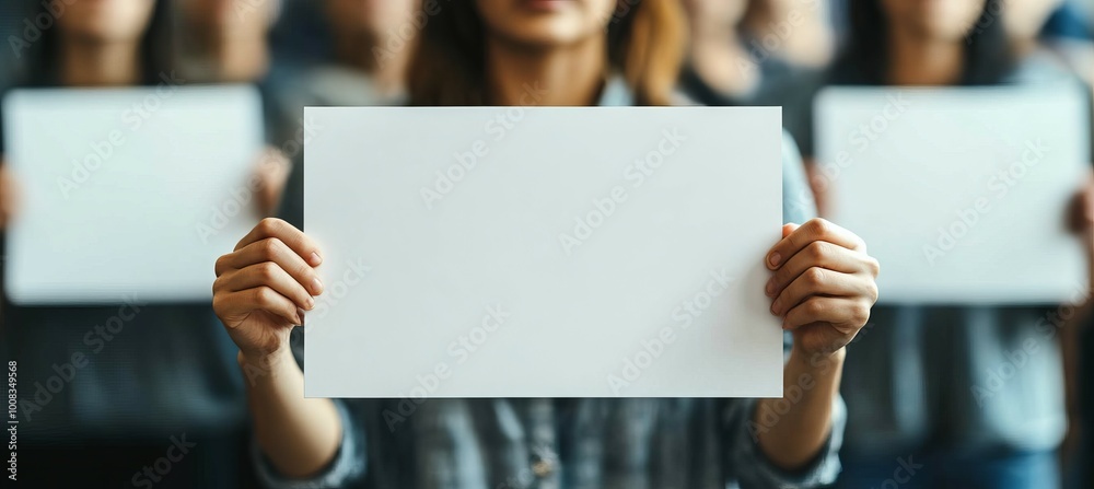 People hold empty paper poster. Generative AI technology.
People hold empty paper poster. Generative AI technology.