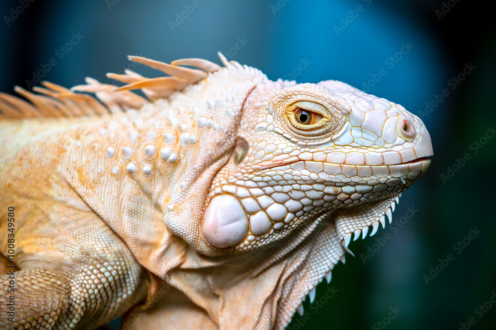 Common iguana reptile is resting on a tree in its habitat. The male iguana has a pronounced throat sac and crest. Large lizard Common iguana reptile is resting on a tree in its habitat. The male iguana has a pronounced throat sac and crest. Large lizard