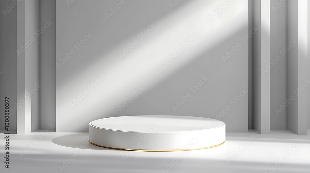 White 3D Rendering with a Golden Trim Platform and Shadow White 3D Rendering with a Golden Trim Platform and Shadow