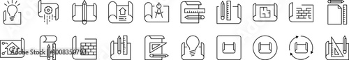 Drafts and Drawings Icon Set for UI, Placards, Books, Apps. Editable Stroke. Suitable for Web Sites, Books, Cards, Apps
