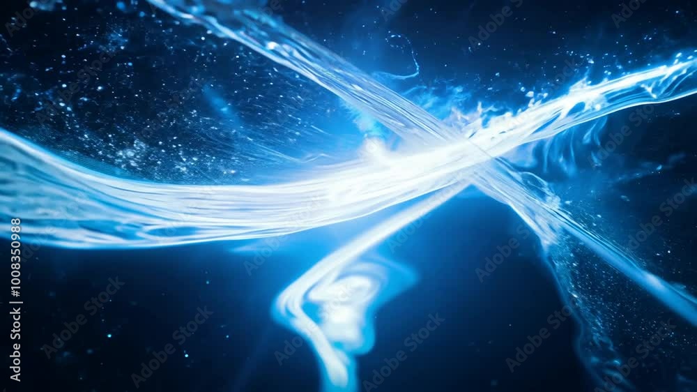 4K Cosmic Blue Plasma Stream: Glowing Fluid Motion in Space